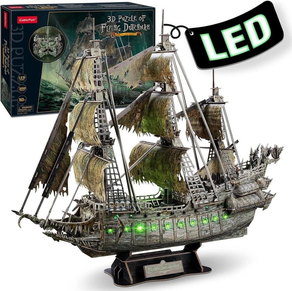 3D Puzzles for Adults Green LED Flying Dutchman, 360 Pieces Pirate Ship Arts ... - Image 2 of 4
