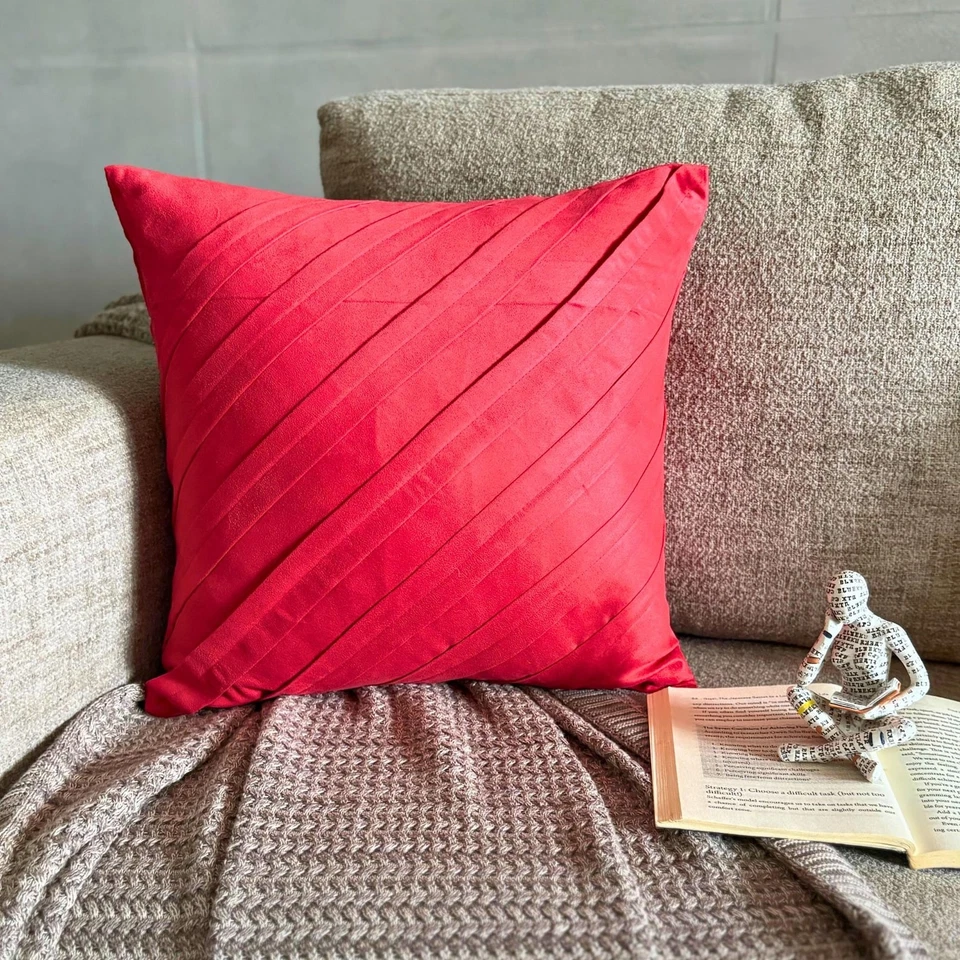 Throw Pillow Cover Red 16"x16", Room Decor Faux Suede - Contemporary Red - Image 4 of 4