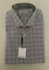 NEW Calvin Klein Non-iron 100 Cotton Dress Shirt Slim Fit L 16 32/33 Gray Pearl