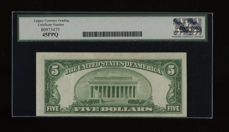 DBR 1934 $5 LGS FRN Chicago Fr. 1955-Glgs Legacy 45 PPQ Serial G01871221A - Image 2 of 2