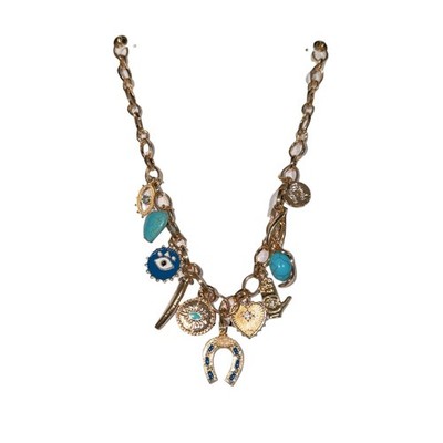 nOir Gold Tone Lucky Charm Statement Necklace Evil Eye Horseshoe NWT