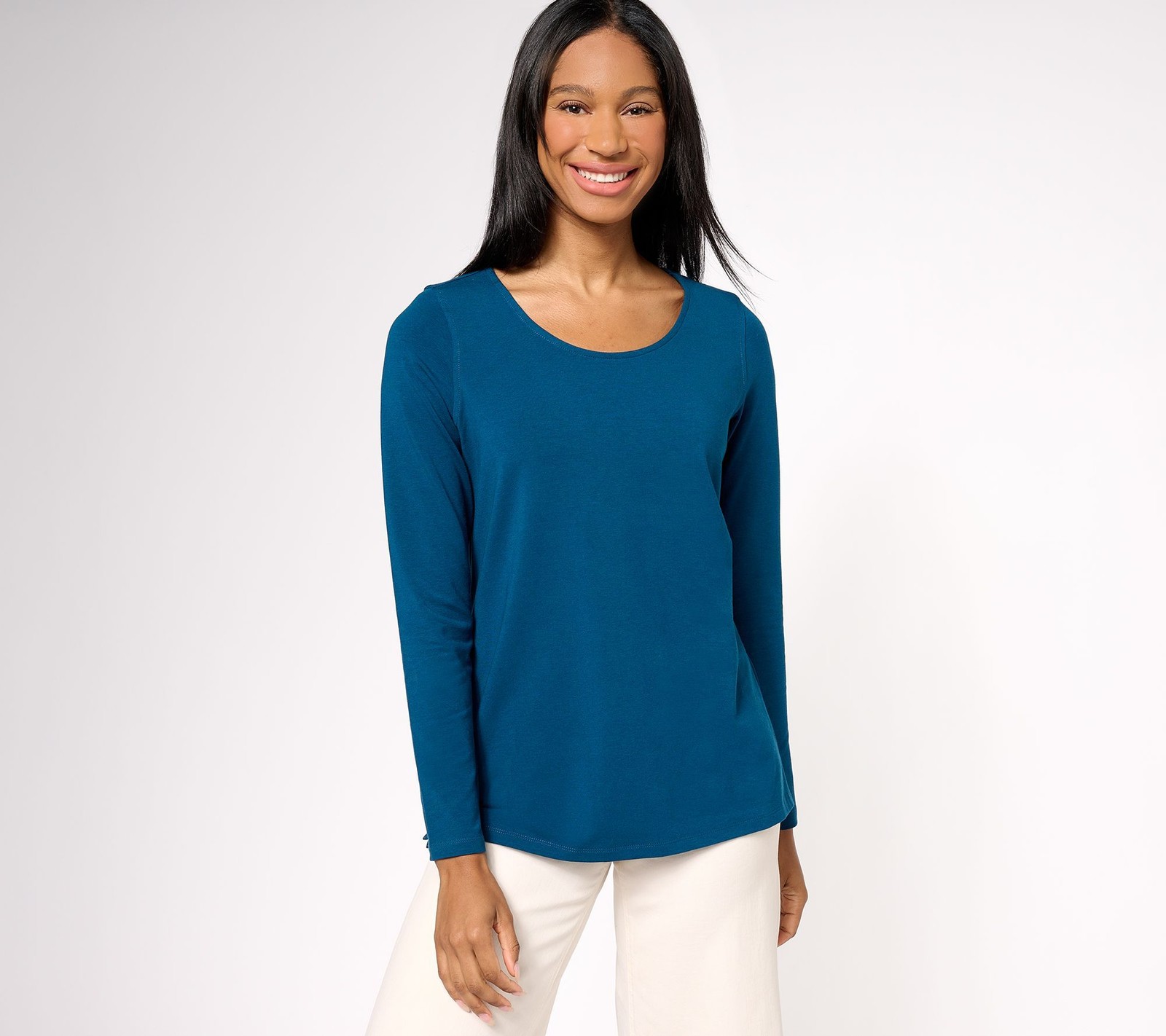 Belle by Kim Gravel Women's Top Sz XS Primabelle Long Sleeve Scoop Blue A605817