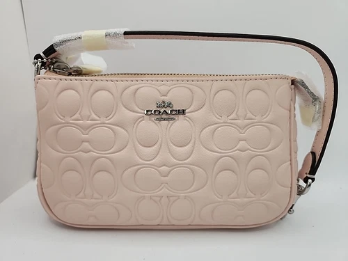 NUOVO Coach Nolita 19" Braccialetto Firmato Pelle in Argento Blush 8"L x 5"H x 2"D