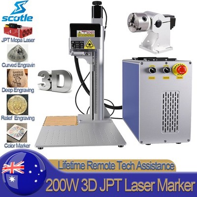 200W JPT MOPA 3D Fiber Laser Marking Machine Curved Relief Deep Engraving Rotary