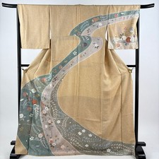 JAPANESE KIMONO HOMONGI BEIGE 173cm 5 ft 8 in PURE SILK FF8587