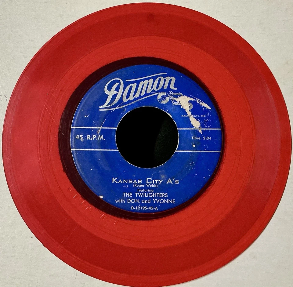 Twilighters 55 BASEBALL DOOWOP 45 Kansas City A’s / I Do DAMON RED WAX VG++ HEAR - Image 2 of 2
