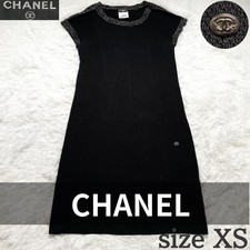 CHANEL Coco Mark Knit Dress Silk Blend A-Line Black Size 34 XS SR2085