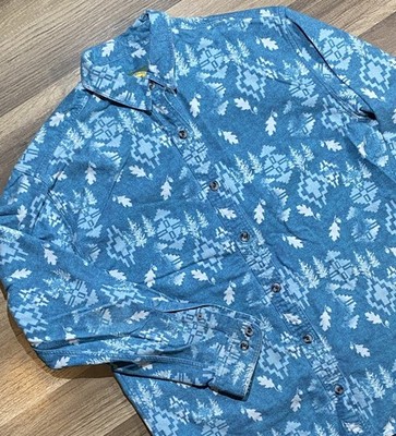 Cabelas Flannel Shirt Womens Medium Teal Southwest Aztec Cabin Camping Forest
