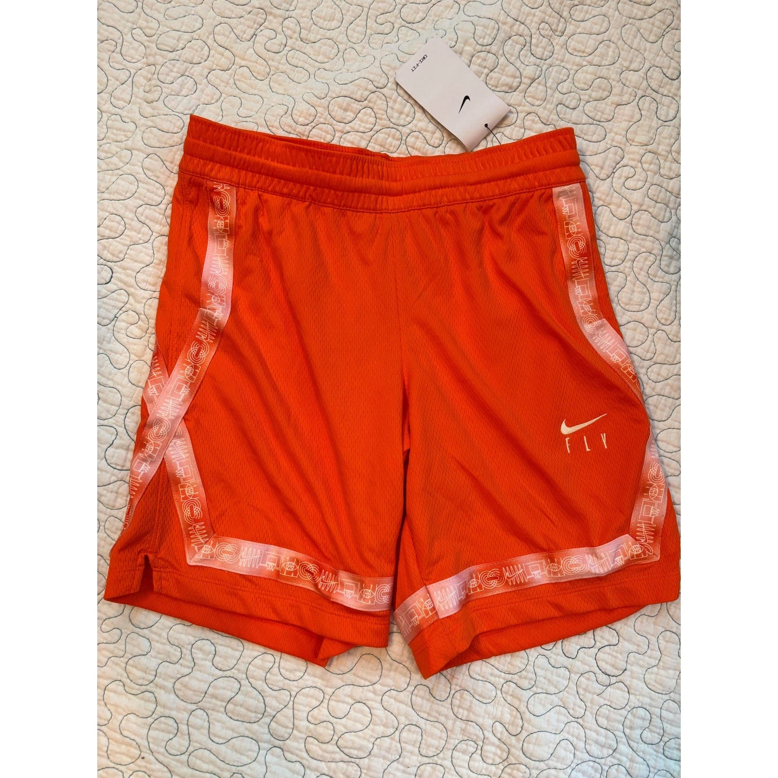 Nike Dri Fit Kids Orange Athletic Shorts with FLY Graphic Size Large #368