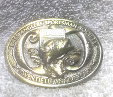 1987 Bass Anglers Sportsman Society 20th Anniversary Belt Buckle Gold 3D Great