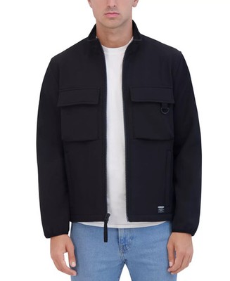 HUDSON Jacket Mens Medium Black Soft Shell Utility Pockets Stand Collar $158