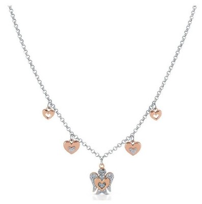 ROBERTO GIANNOTTI 925 SILBER HALSKETTE RHODINIERT UND ROSE MIT ENGEL HERZEN GIA331