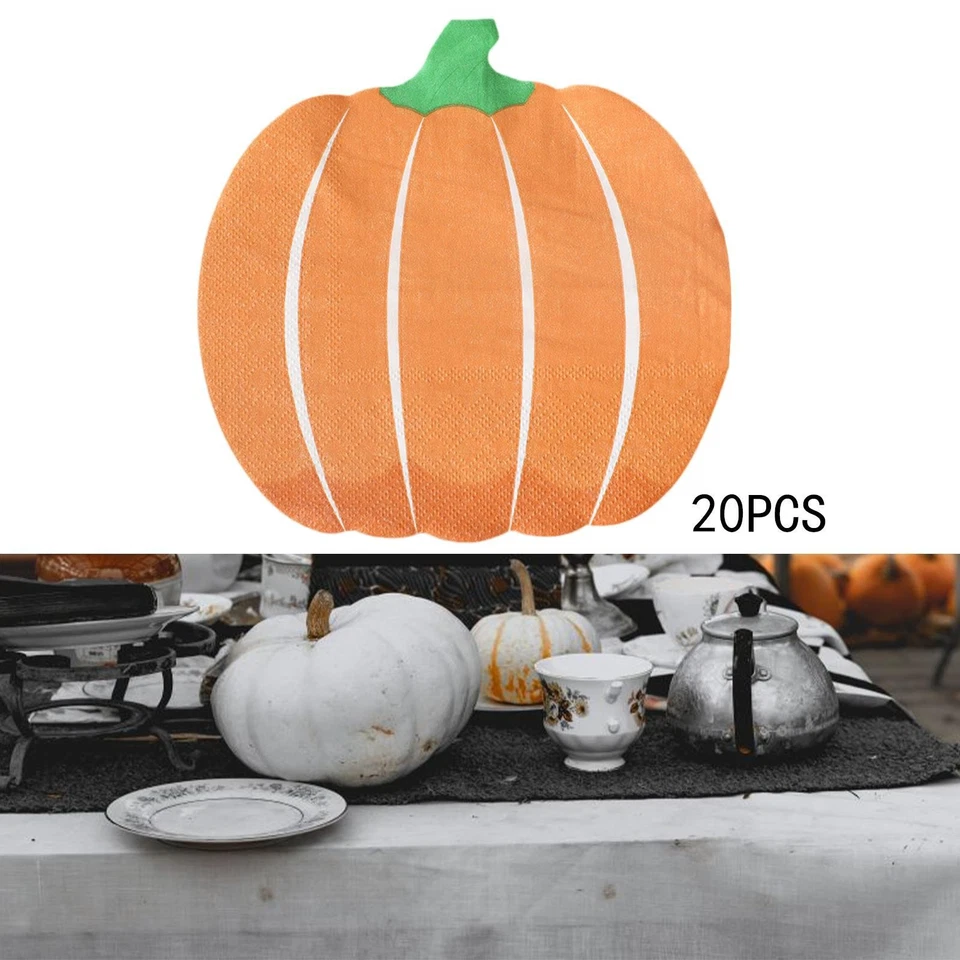 Lot de 20 serviettes en papier en forme de citrouille d'Halloween, modernes, - Photo 4/4