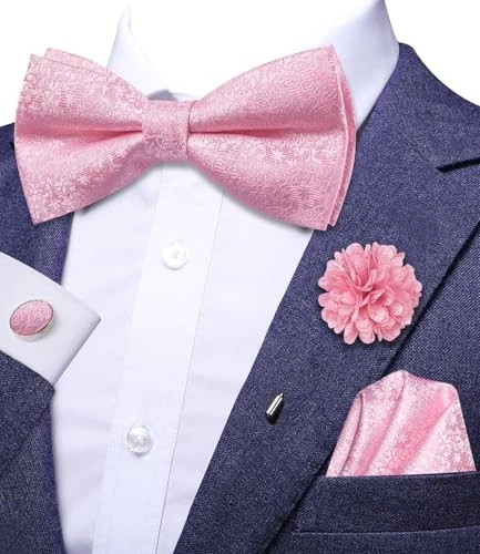  Pajarita para Hombre Paisley Floral Para Hombre Bonita Pajarita y Solapa Rosa Claro Blanco Foto 3 de 4