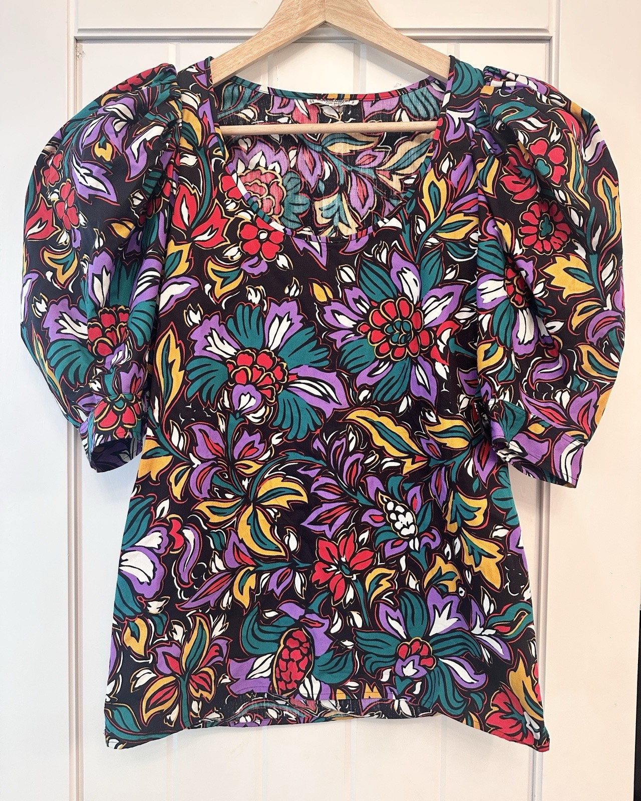 YSL Yves Saint Laurent blusa contadina vintage floreale maniche a sbuffo taglia 36