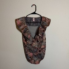 Victoria's Secret Ruffle Bodysuit Womens M Multicolor Metallic Floral Mesh Back