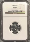 1943-D Steel Lincoln Wheat Cent 1c penny NGC certified MS 67 beautiful!