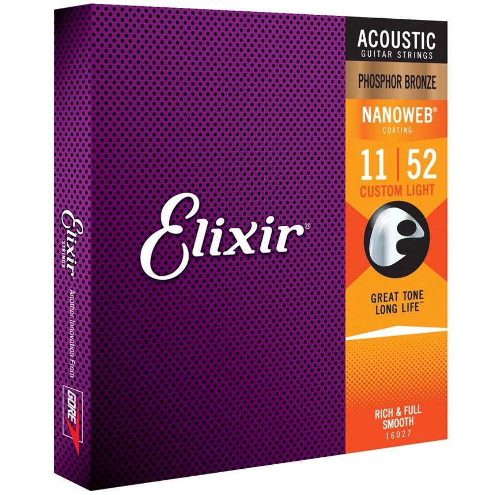 Elixir Phosphor Bronze Acoustic Guitar String Set NANOWEB Coating Light 11-52