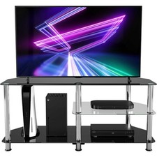 AVF SDC1140-5 Glass TV Stand With Vertical Storage - Black/Chrome