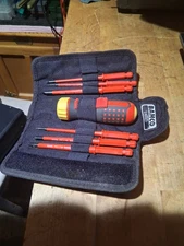 Bahco 1kV Insulated Ratcheting Screwdriver Set. handle, 6 bits, roll. never used