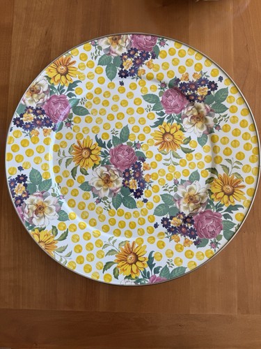 MacKenzie Childs, Rare, Buttercup-Yellow Polka Dot Cake Platter 16in Enamelware