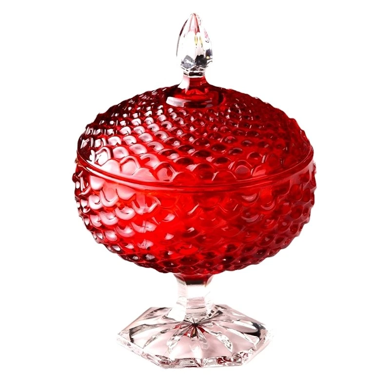 Red Thick Color Covered Glass Jar with Lid For Household Storage Decorative