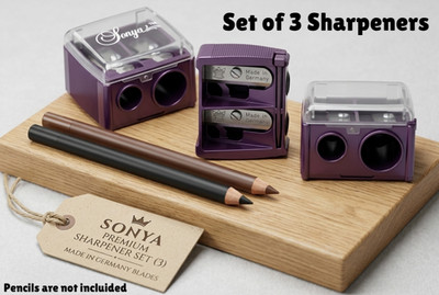 Sonya Dual Makeup Pencil Sharpener German Blades Lip Eye Liner Cosmetic Set of 3