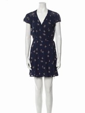 Reformation Navy Floral Wrap Mini Dress Oyster Dress Women’s Size XSmall