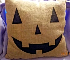 Tan and black burlap PUMPKIN decorative pillow 14.5" x 14.5"