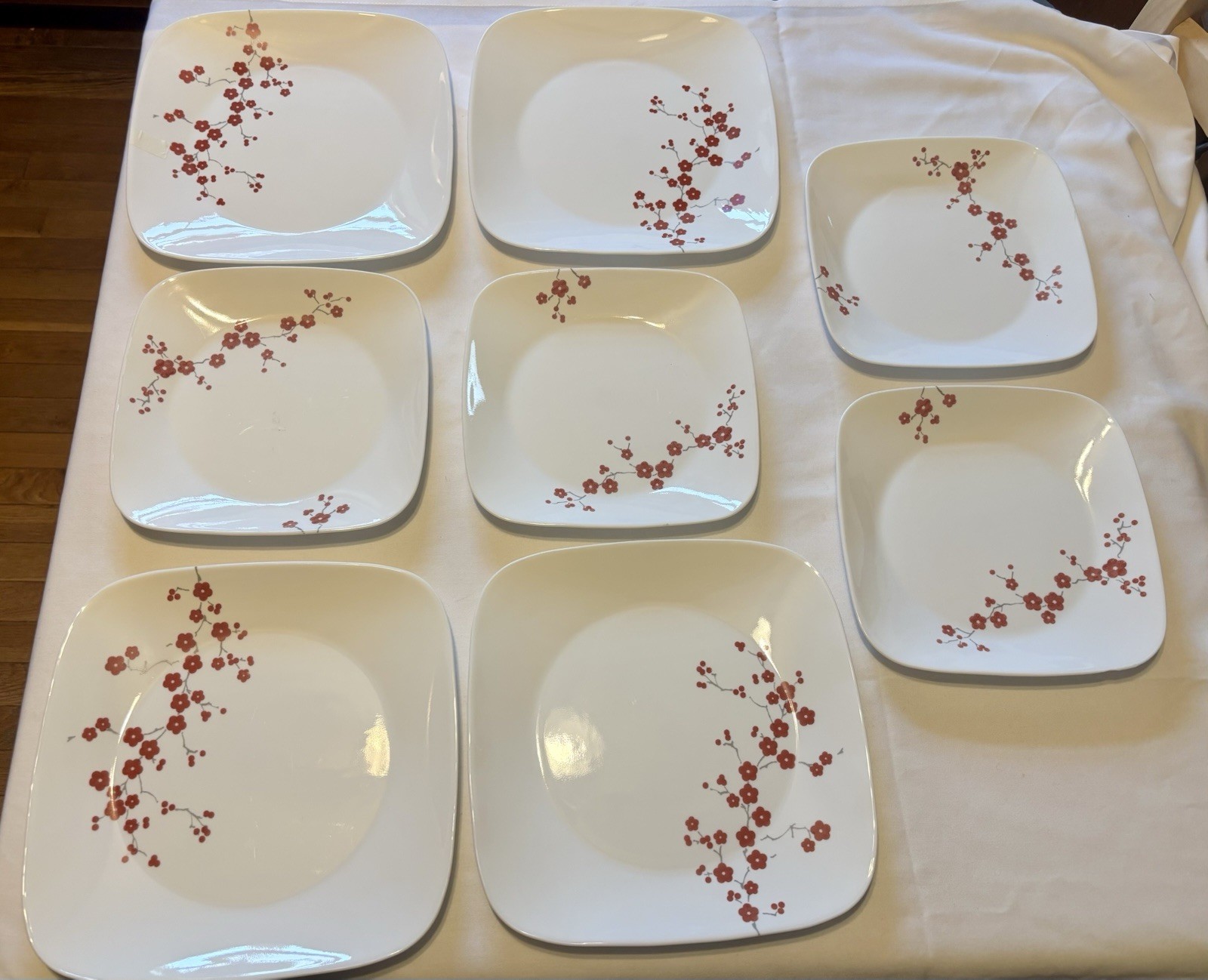 8 Corelle Square Hanami Garden (4) 9" Luncheon Plates & (4) 