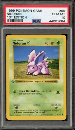 Pokemon Nidoran (Male) Base Set Shadowless 1st Edition #55 PSA 10 Gem Mint