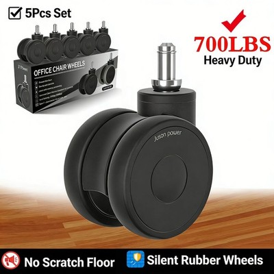 5Pcs 3'' Heavy Duty Office Chair Casters Silent Rubber Wheels No Scratch Floor