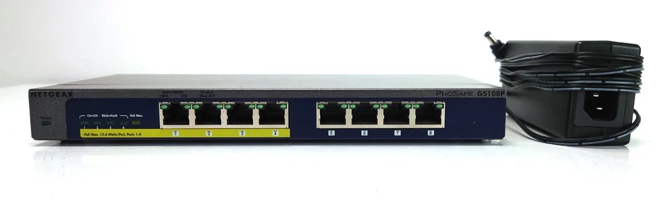 Netgear ProSafe GS108P Gigabit Ethernet PoE Desktop Switch 8 Port RJ-45 4x PoE