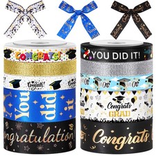 10 Rolls Class Of 2025 Graduation Ribbon 3/8 And 1 Inch Grosgrain Glitter Set
