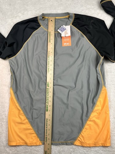 Camicia UVSkinz Uomo XL Nero Giallo Manica Lunga UPF 50 Sunwear Surf Nuoto Pesce - Foto 7 di 8