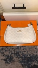 Coach Ivory Logo Shoulder Bag Gold Hardware Detachable Strap Zip Closure
