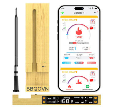 Funk Fleischthermometer mit unbegrenzter Reichweite & 7 NIST-Sensoren für BBQ & Grill
