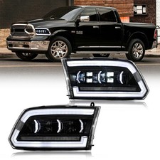 2x 2009-2018 Dodge Ram 1500 Black Full Led Triple Projector Headlights Headlamps