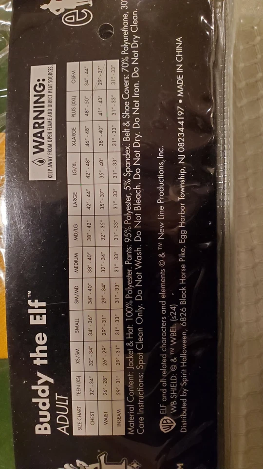 Buddy The ELF 成人小号万圣节或圣诞服装 — 第 3/4 张图片