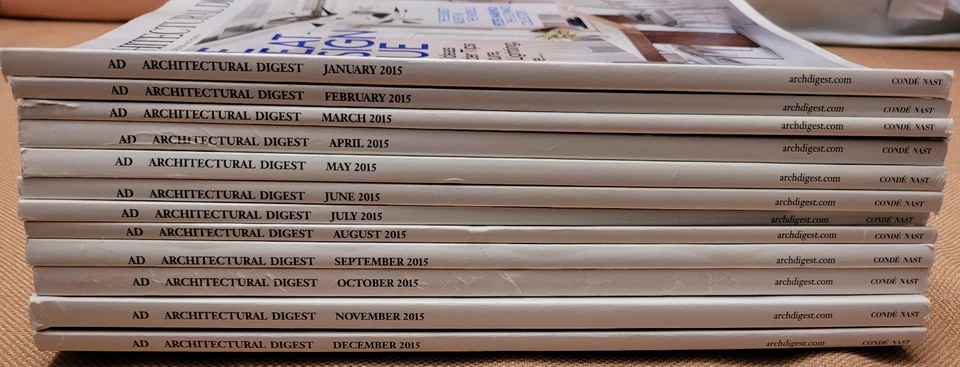 Lot of 12 ARCHITECTURAL DIGEST Magazine Issues Full Complete Year 2015 - Image 2 of 4