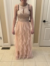 Speechless Blush Sequin Halter Gown with Ruffled Skirt Size 5