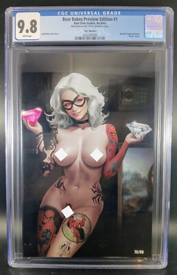 CGC 9.8 Black Cat Full Fire With Spidey Tats! 75/99   Jacob Bear!! Bear Babes#1