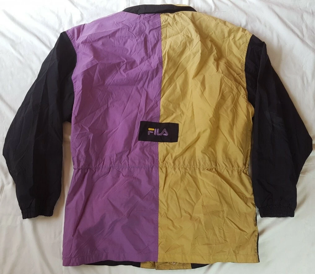 vtg Fila Colorblock Jacket Windbreaker Size Large 100% Nylon Cinch Waist 90s