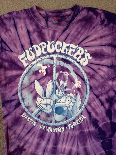 Fudpuckers Shirt Mens Small Purple Tie Dye Peace Sign Graphic Tee Logo Florida - Picture 3 of 9