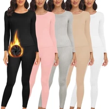 Women Thermal Underwear Base Layer Tops&Bottom Seamless Lightweight Soft Set US