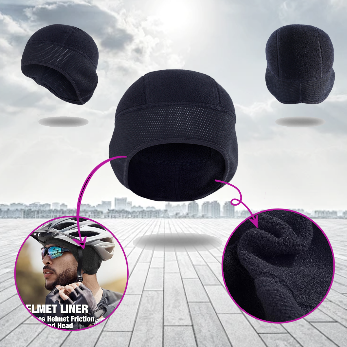 Winter Thermal Cycling Cap Ears Windproof Skull Cap Helmet Liner for Men Women