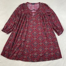 American Eagle Womens Floral Boho Rayon Babydoll Dress Shift Festival Mini Red S