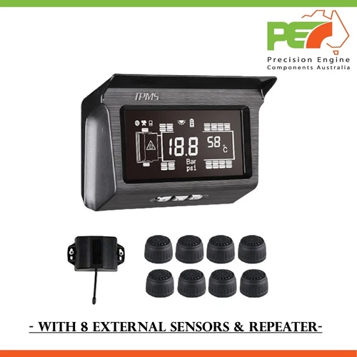 Solar TPMS Tyre Tire Pressure Monitoring System for Truck RV Caravan 8 Sensor