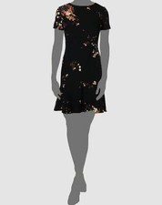 $135 Ralph Lauren Women's Black Floral Short Sleeve Round Neck Mini Dress Size 8
