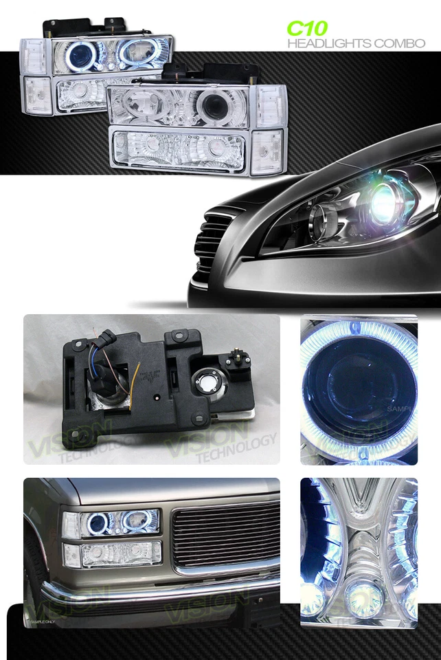 Chrome LED Halo Projector Headlight+Signal+Corner K2 For 94-99 GMC C10 Truck/Suv - Image 2 of 2